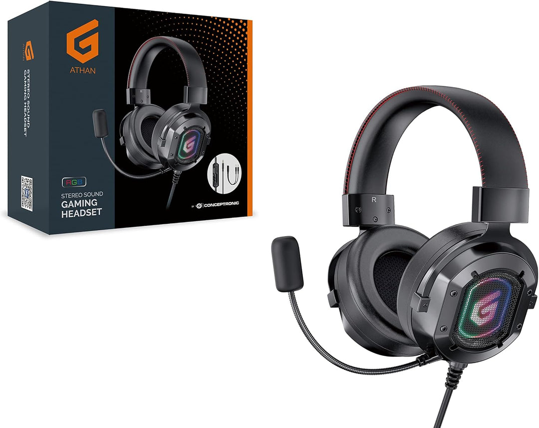 Conceptronic Athan U1 Kopfhörer Headset Kopfband USB Typ-A Schwarz/2.2m Kabel/Mikro/Lautreg./Stereo