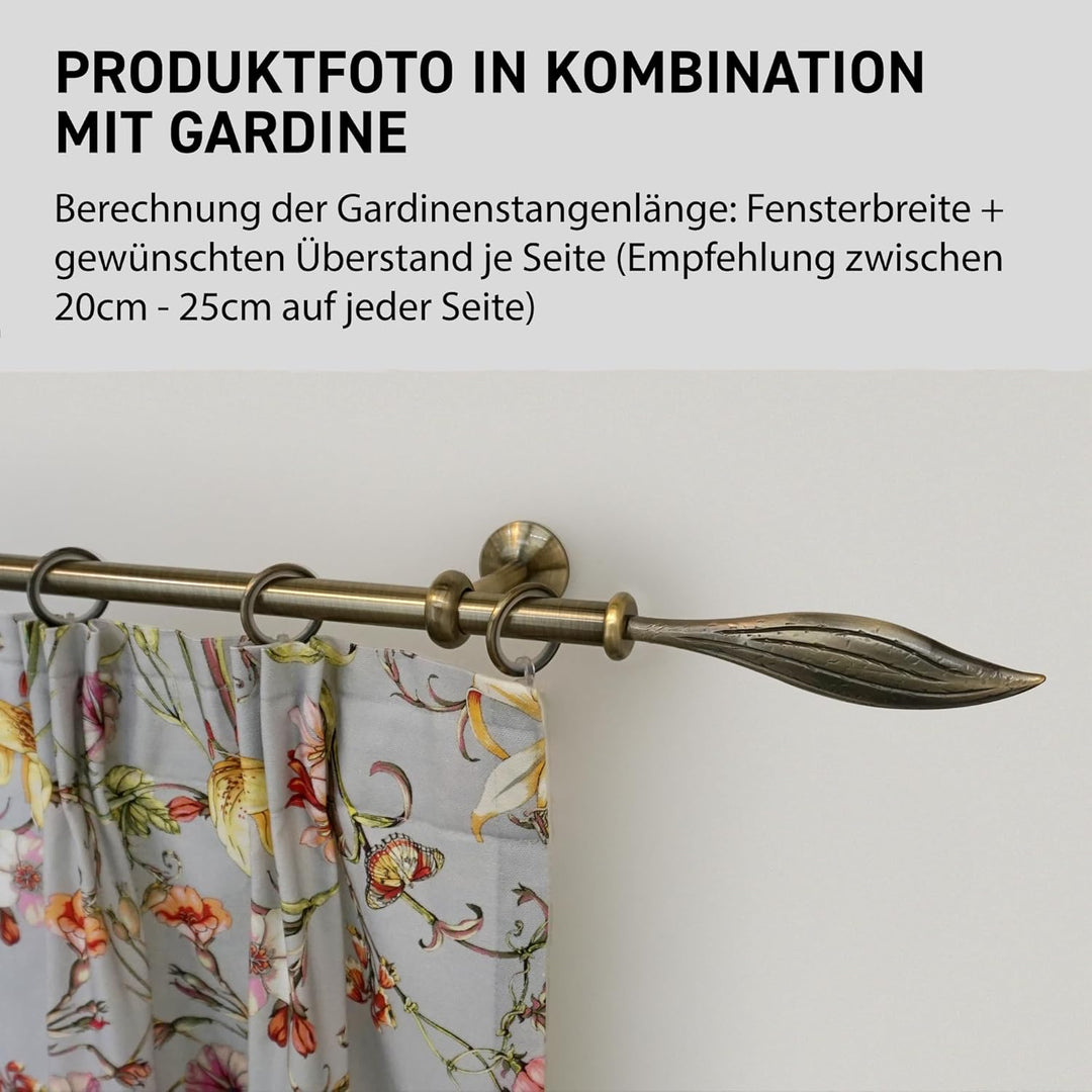 Garesa Gardinenstange Esperanca Ø 16mm, 1-läufig, Messing, antik I Rustikale Vorhangstange inkl. Rin