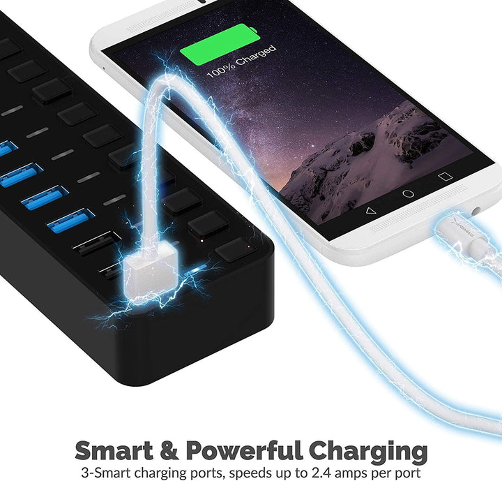 SABRENT USB Hub aktiv 3.2 gen1 + netzteil 60W 10port (7 USB hub 3.2 + 3 USB 2) USB Adapter mehrfach
