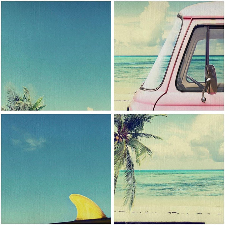 Bilder auf Leinwand Auto Surfbrett Strand Ozean Leinwandbild 70x50cm Wandbilder Dekoration Wohnzimme