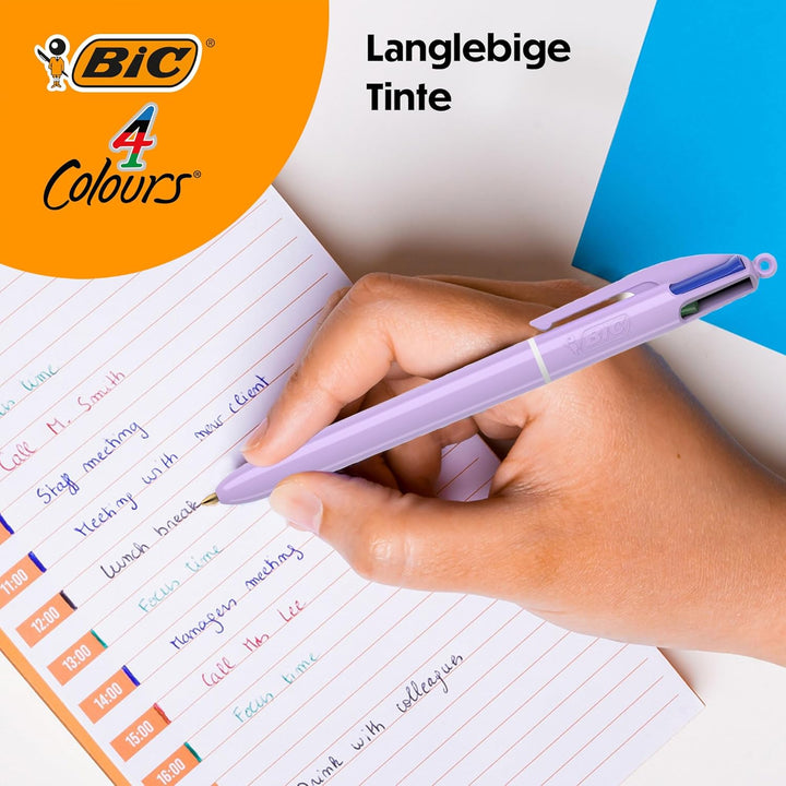 BIC 4 Farben Kugelschreiber Set 4 Colours, 8er Stifte Set in verschiedenem Design, Ideal als Geschen