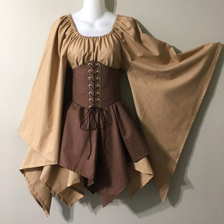 Traditionelles irisches Kleid für Damen, Renaissance, Mittelalter, Kostüm, ausgestellte Ärmel, Korse