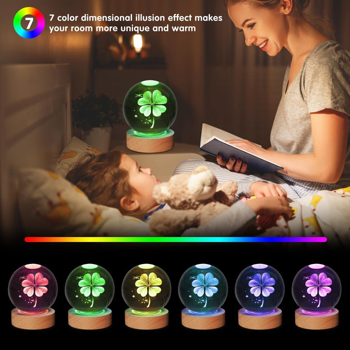 Silvester Led Schneekugel Weihnachten Weihnachtsdeko, 3D Neujahrsgeschenke Kleeblatt Kristallkugel G