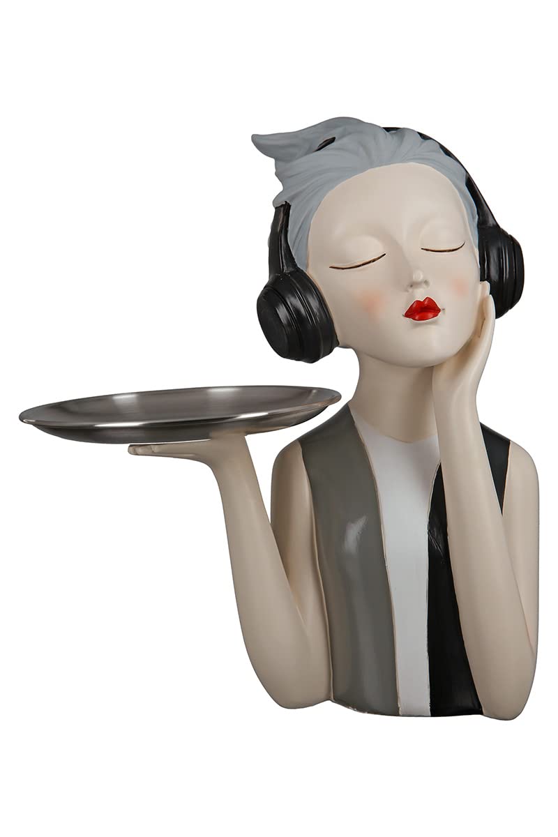 GILDE Deko Skulptur Figur Girl - mit Kopfhörer - Geschenk und Dekoration - Höhe 27 cm, Beige, Grau