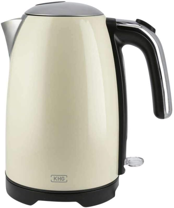 KHG Retro Wasserkocher WK-1714 CE Edelstahl creme beige 1,7 Liter, auswaschbarer Kalkfilter, Wassers