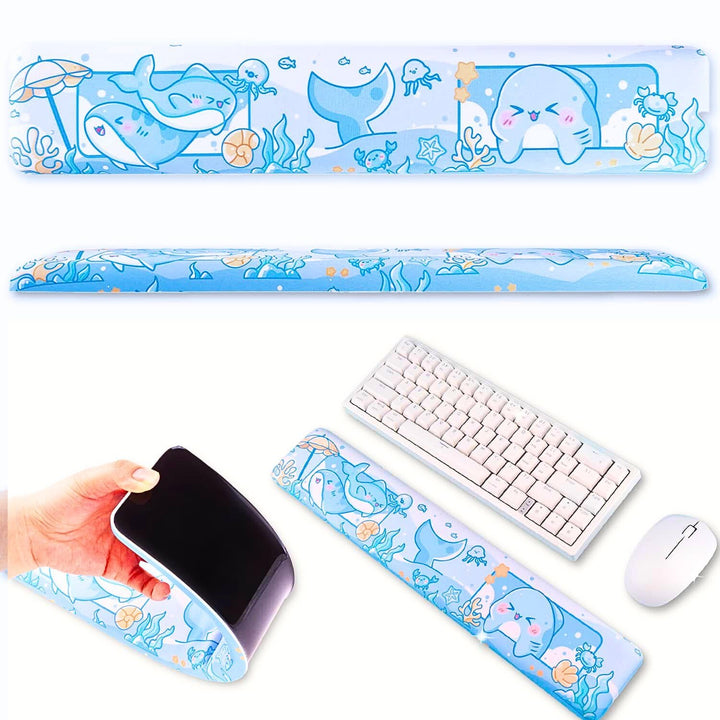 BelugaDesign Hai-Handgelenkauflage, süss, Kawaii, Pastellblau, rutschfest, für Gaming, Laptop, Tasta