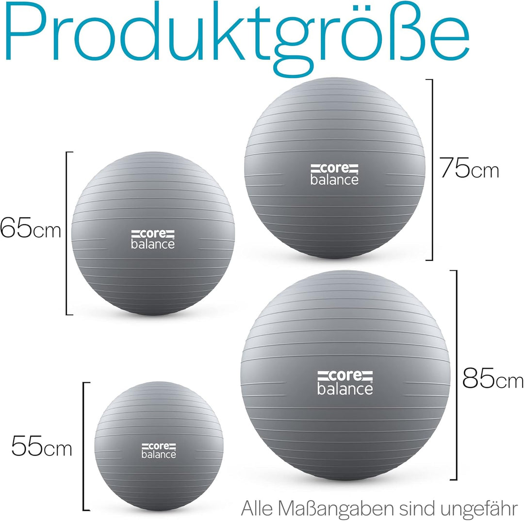 Core Balance, berstsicherer Gymnastikball - für Fitness Yoga Schwangerschaft - 55cm 65cm 75cm 85cm -
