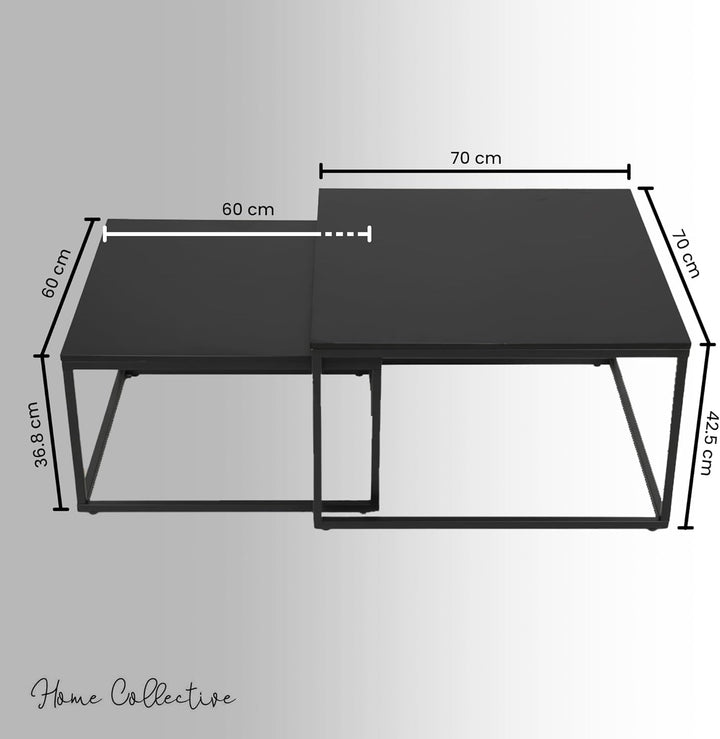 Couchtisch 2er Set quadratisch schwarz aus Holz, Wohnzimmertisch Modern, Beistelltisch Set 2 in 1 mi