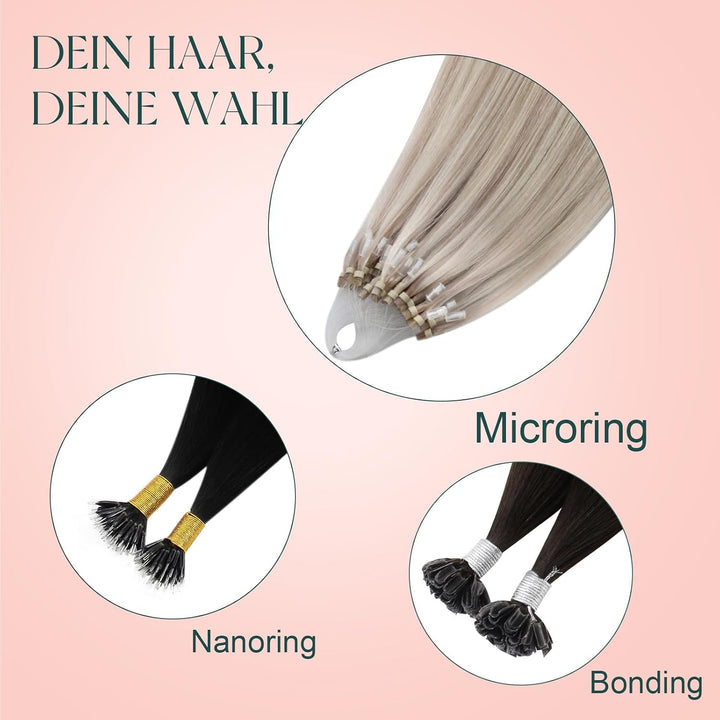 Easyouth Blond Microring Extensions Echthaar Micro Ring Extension Aschblond Mix Gelbblond Microring