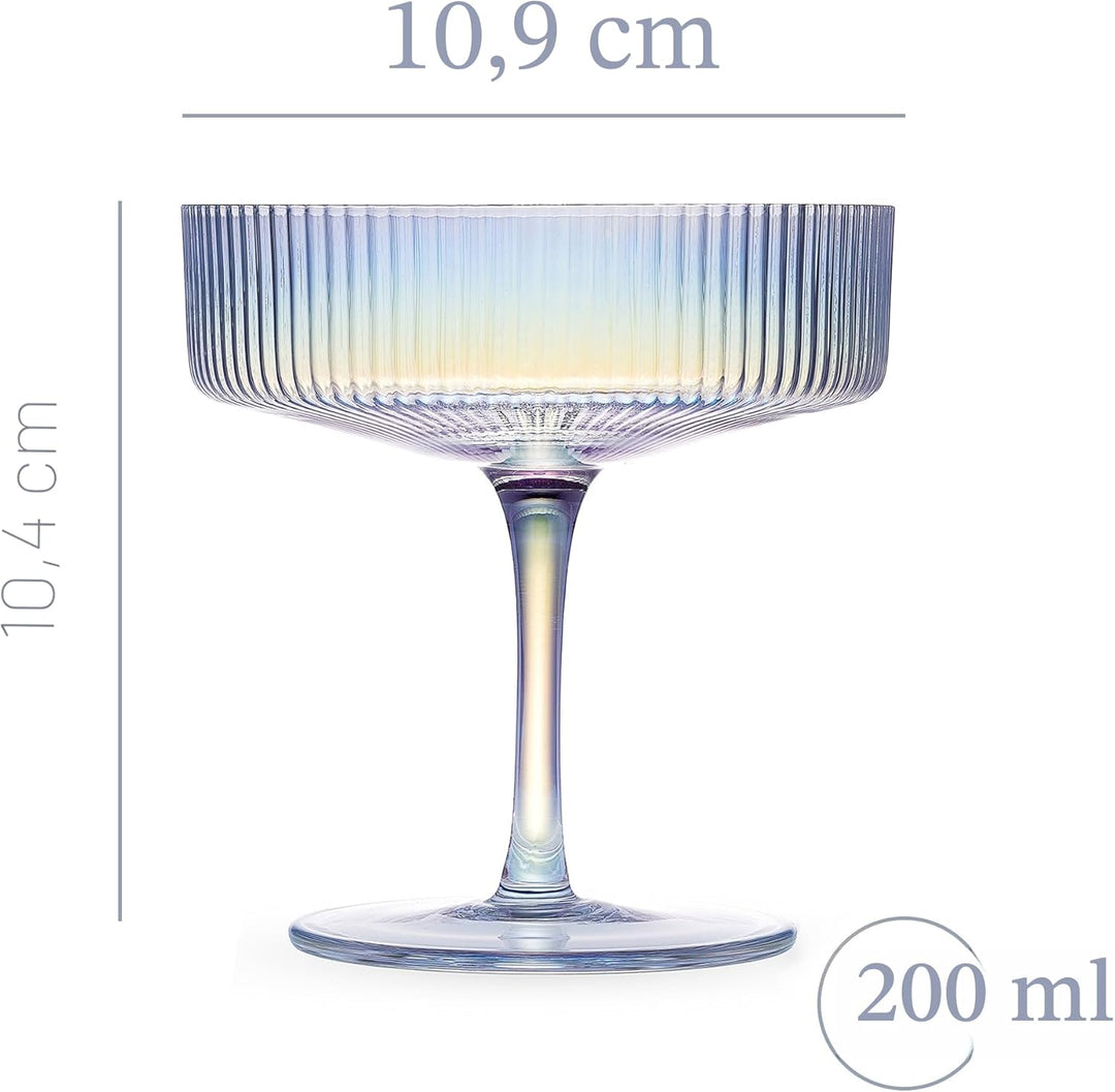 GLASSIQUE CADEAU Vintage Art Deco Schillernde Gerippte Coupe Gläser | 4er Set | 200 ml Regenbogen Co