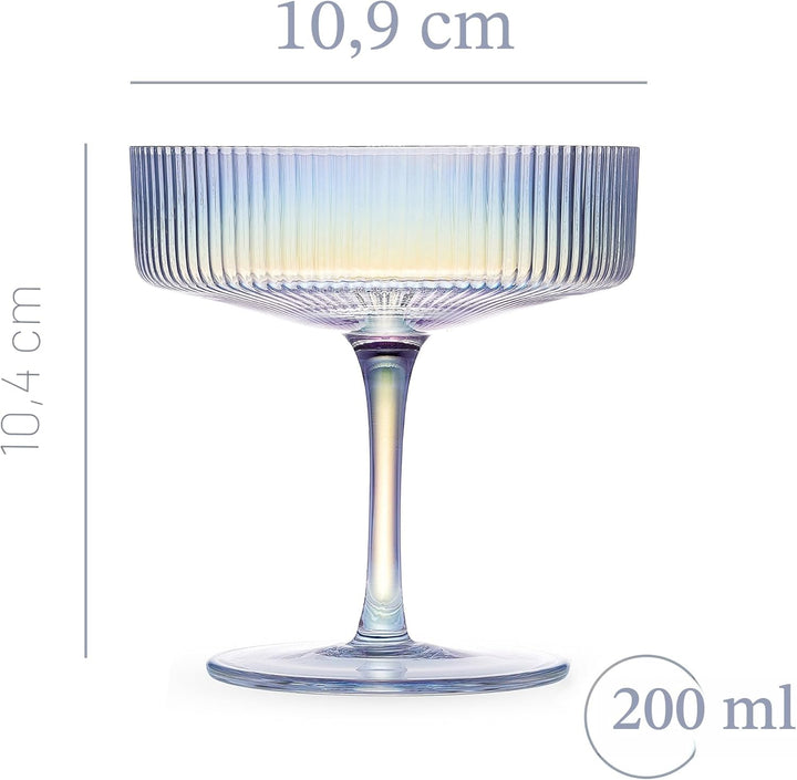 GLASSIQUE CADEAU Vintage Art Deco Schillernde Gerippte Coupe Gläser | 4er Set | 200 ml Regenbogen Co