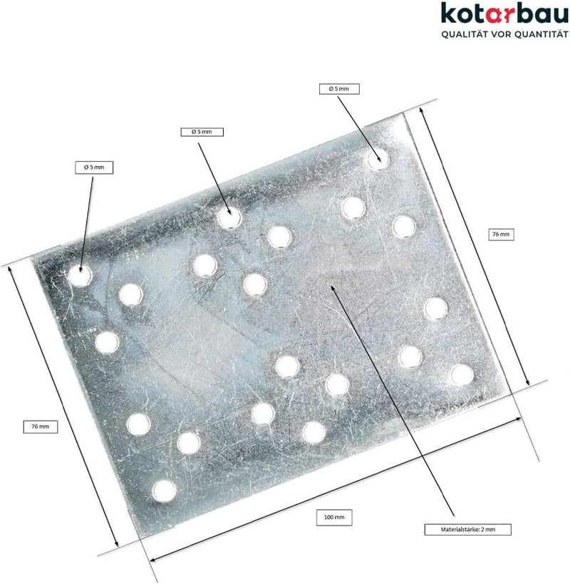 KOTARBAU Lochplatten 100 x 76 mm Verzinkt Silber Flachverbinder Holzverbinder Innen – Aussenbereich