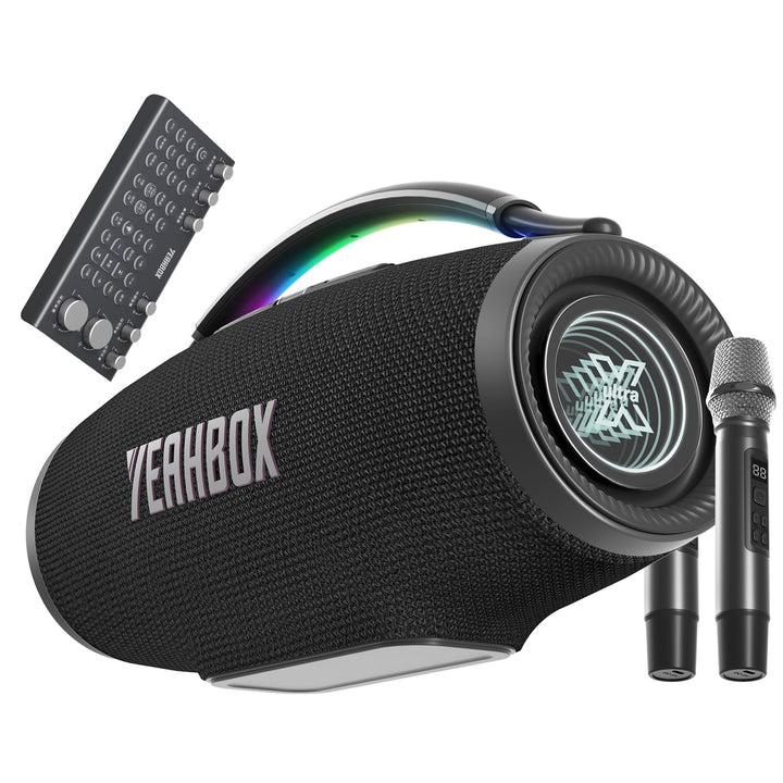 YEAHBOX Sonic Boom Ultra K Karaoke Lautsprecher Bluetooth, Partylautsprecher mit 2 kabellosen Mikrof