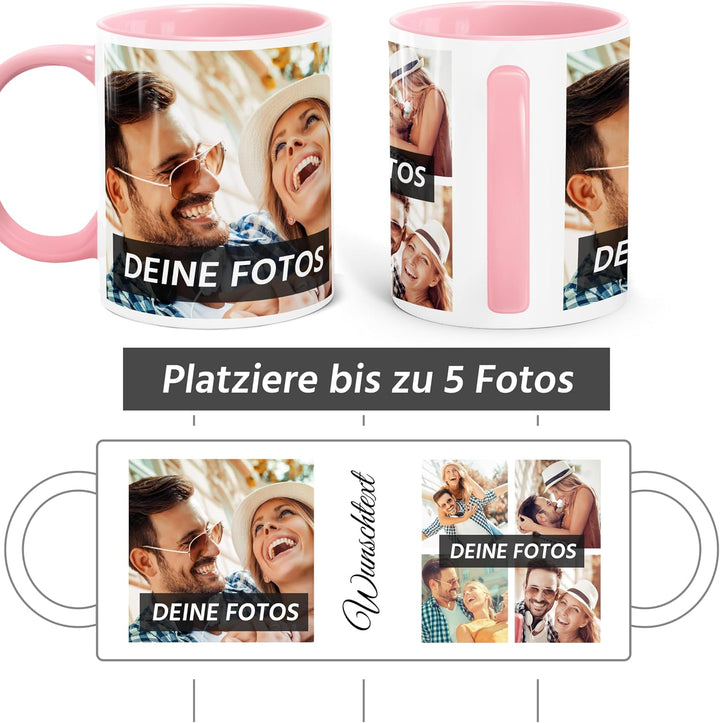 Tasse personalisiert Fotocollage Fototasse mit bis zu 5 Fotos persönliches Geschenk Kaffeetasse mit
