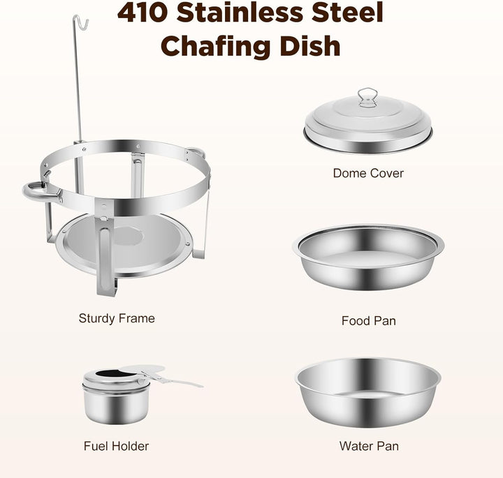 7.5L Edelstahl Rund Chafing Dish, Speisenwärmer Profi Set, Warmhaltebehälter, mit Brennstoffpastenbe