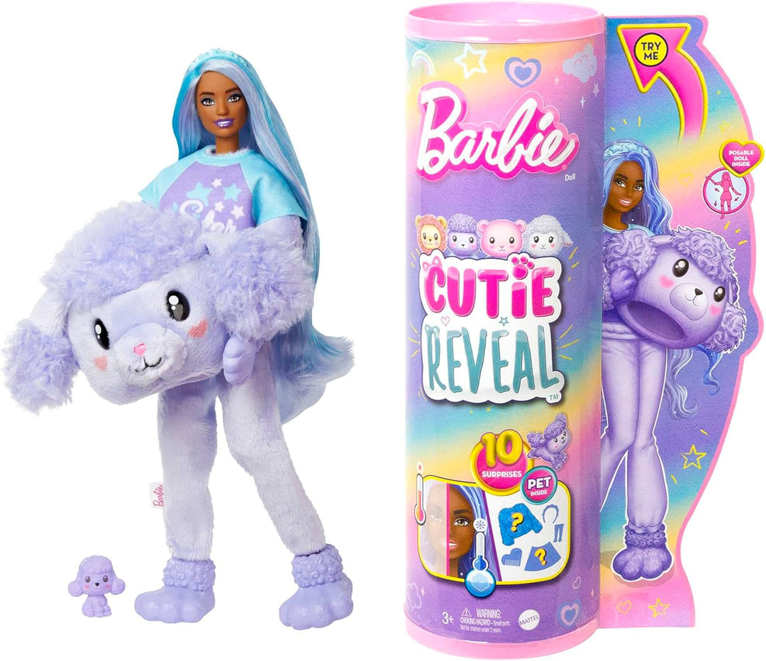 BARBIE Cutie Reveal Puppe - Plüschpudel mit 10 Überraschungen, bewegliche Barbie-Puppe mit zahlreich