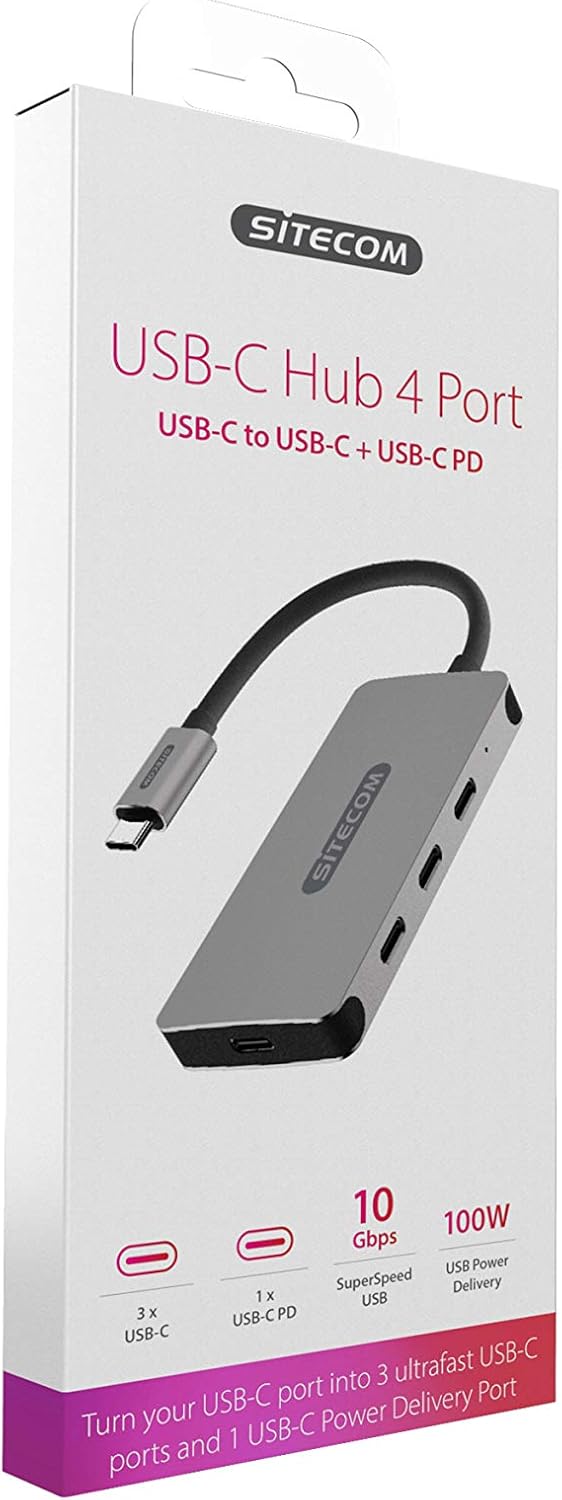 Sitecom CN-386 USB-C Hub 4 Port | USB-C auf 3X USB-C + 1x UBS-C Power Delivery Port Adapter mit 10 G