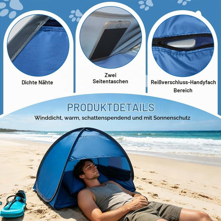 Mini Kopfzelt, Strandmuschel Pop Up, Kopfstütze Zelt mit Aufbewahrungstasche, Sonnenschutz Reise Kle