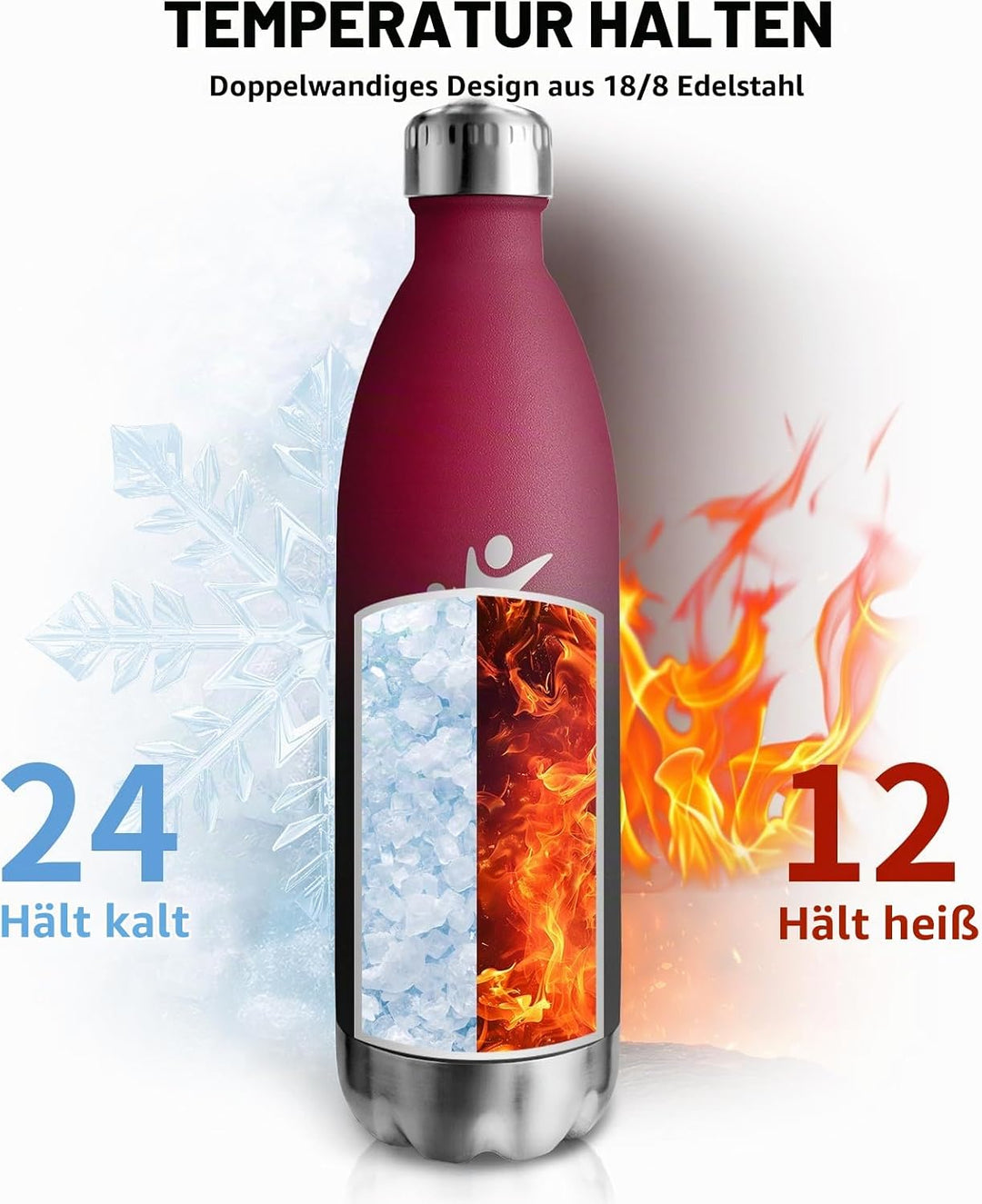 Trinkflasche- 1l- Trinkflasche Edelstahl, Thermosflasche Auslaufsicher, Kann mit dir Tragen, Wasserf