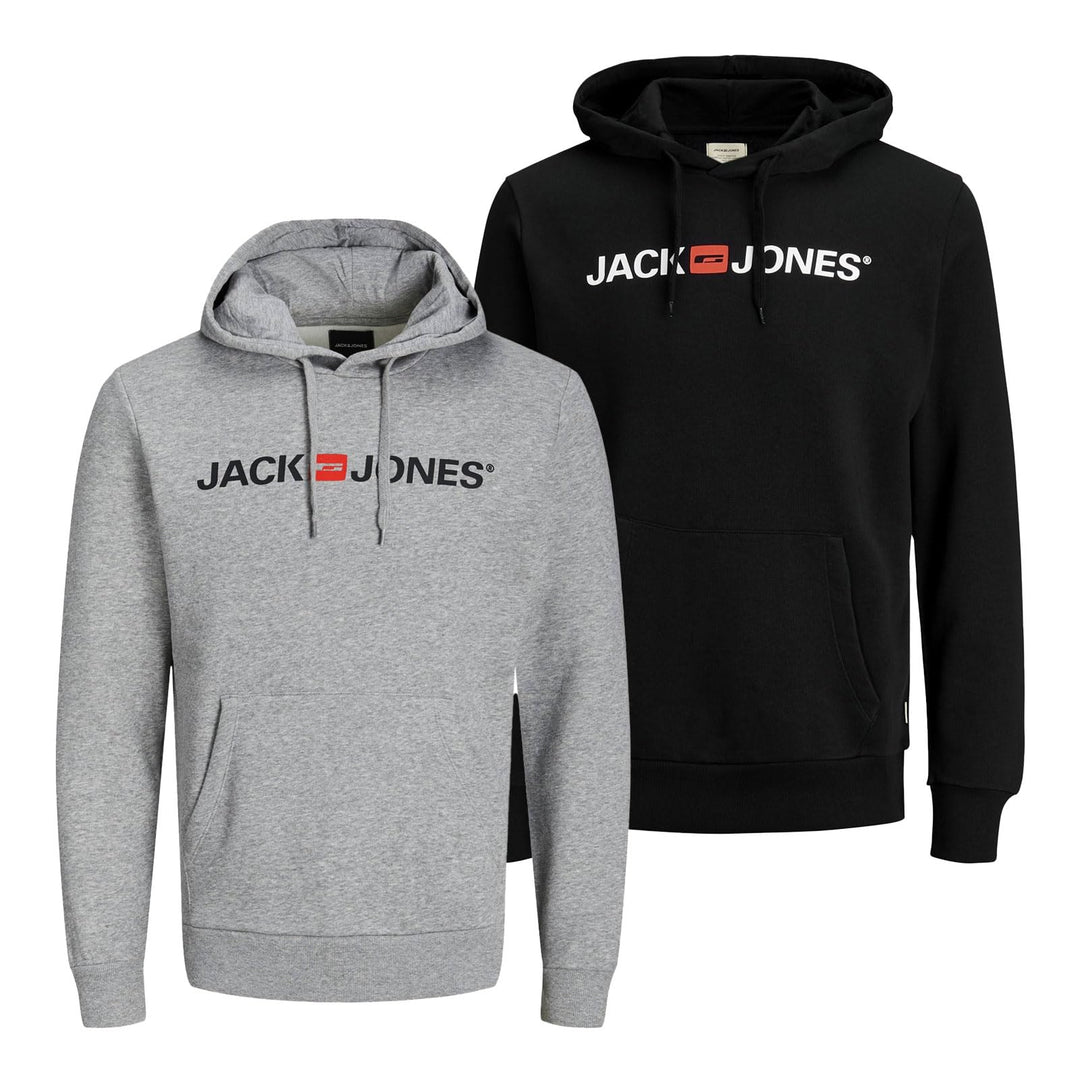 JACK & JONES Male Kapuzenpullover 2er-Pack Logo Kapuzenpullover S - Black + Light Grey Melange, S -