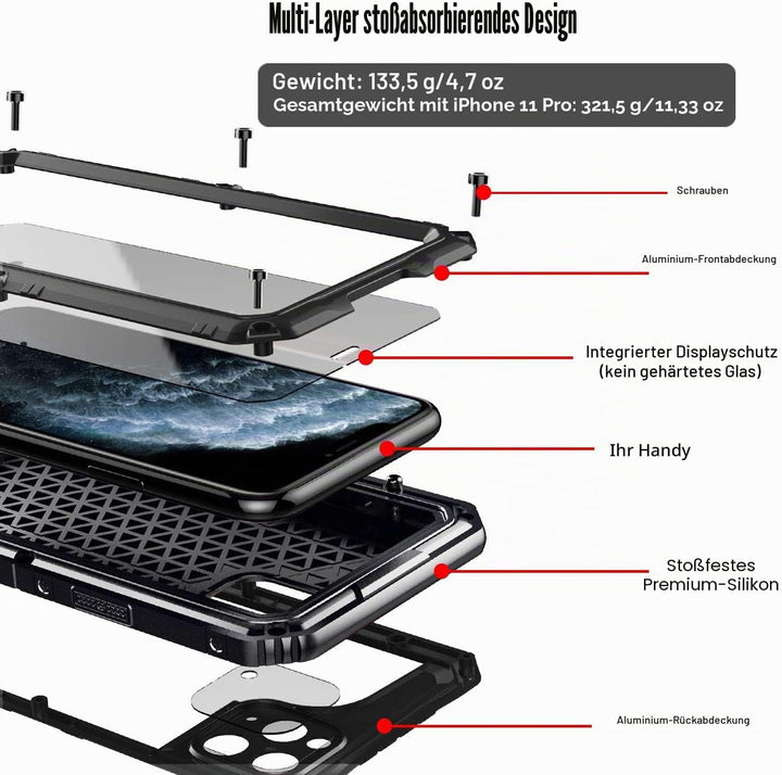 Beeasy für iPhone 11 Pro Hülle (5,8") Wasserdicht Outdoor, Stossfest Panzerhülle Militär 360 Grad Sc