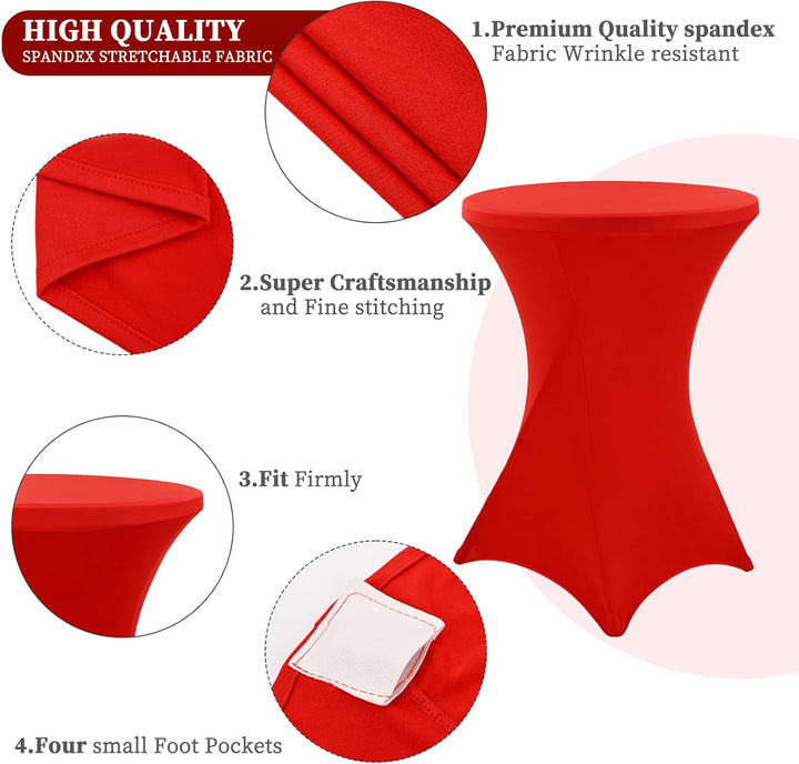 Showgeous 6er-Set Stretch Stehtisch Husse für Bistrotisch Ø 80-85 cm,Rot Stehtischhussen Verstärkung