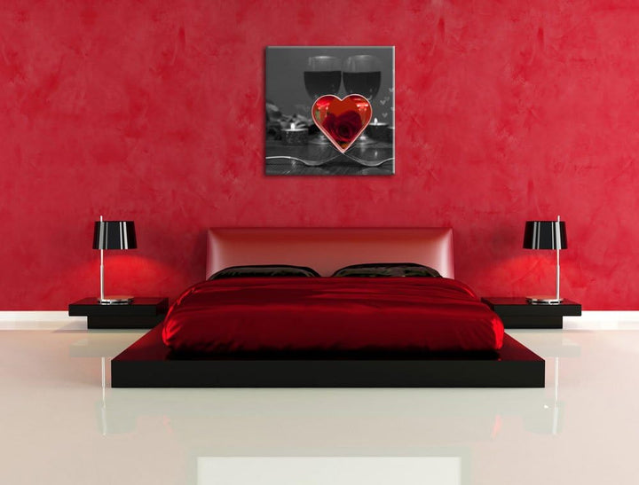 Pixxprint Valentinstags Dinner als Leinwandbild/Grösse: 70x70 cm/Wandbild/Kunstdruck/fertig bespannt