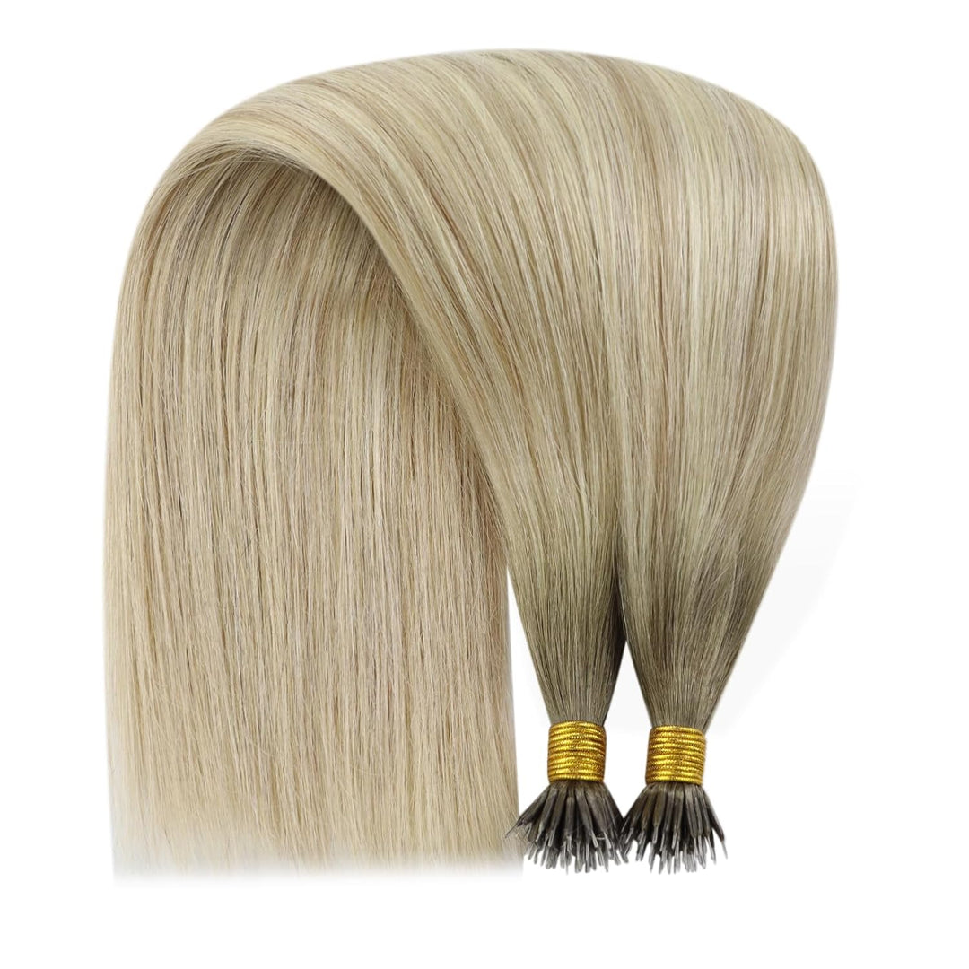 YoungSee Nanoring Extensions Echthaar Blond Nanoring Extensions Dunkel Aschblond mit Platinblond Nan