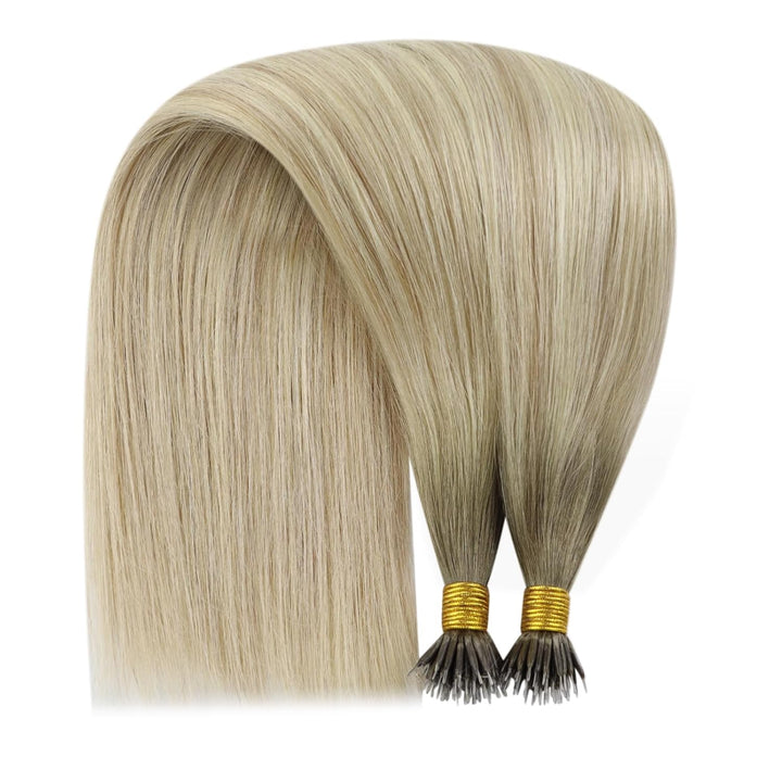 YoungSee Nanoring Extensions Echthaar Blond Nanoring Extensions Dunkel Aschblond mit Platinblond Nan