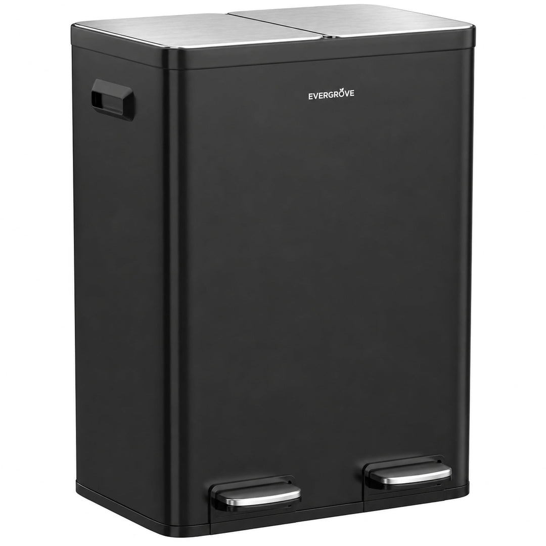 EverGrove 60L Mülltrennsystem, 2x30L, Edelstahl-Deckel, Matte Black | 2 x 30-L-Fächer,Soft-Close-Dec