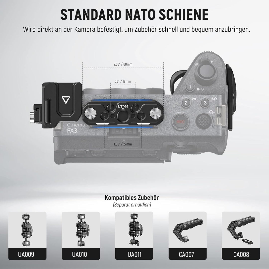 NEEWER FX3/FX30 Cage Kamera Käfig mit HDMI Cable Clamp,NATO Schiene,3/8"ARRI Positionierungslöcher,