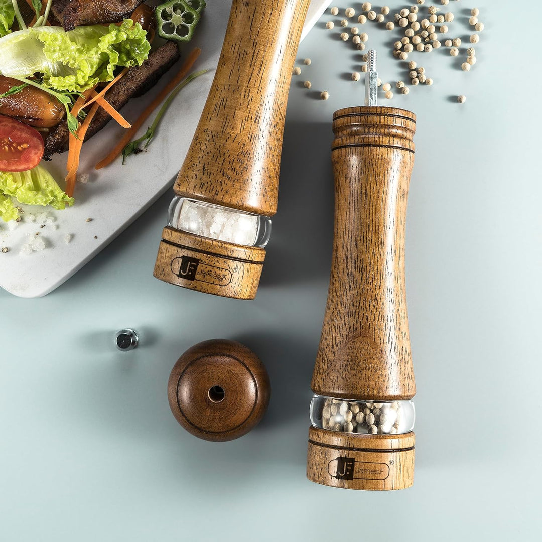 Salz und Pfeffermühle Set, Pfeffer und Salzmühle 2er Set aus Holz 21,5 cm Gewürzmühle Mühlenset Nach