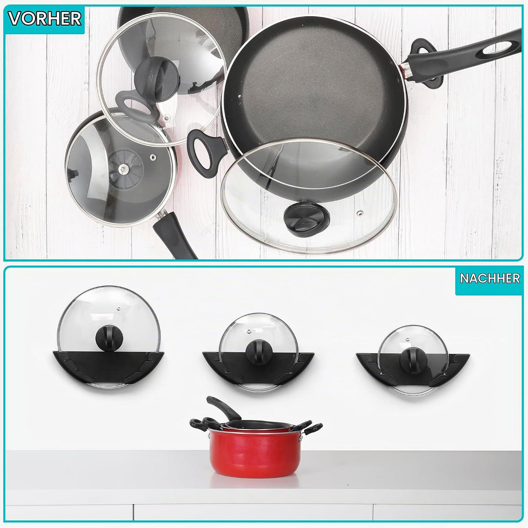 BELLE VOUS 3er Pack Topfdeckelhalter Wand Set aus Kunststoff - Passend für 15-32 cm Grosse Pfannende
