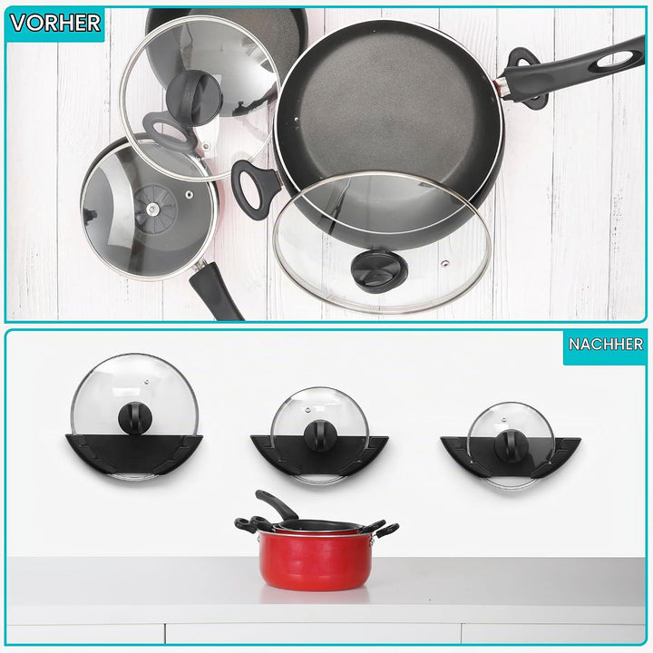BELLE VOUS 3er Pack Topfdeckelhalter Wand Set aus Kunststoff - Passend für 15-32 cm Grosse Pfannende