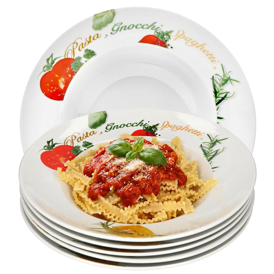 Van Well 6er Pasta-Teller-Set Milano mit Aufdruck I Ø 27 cm Porzellan-Teller I tiefe Nudelteller I S