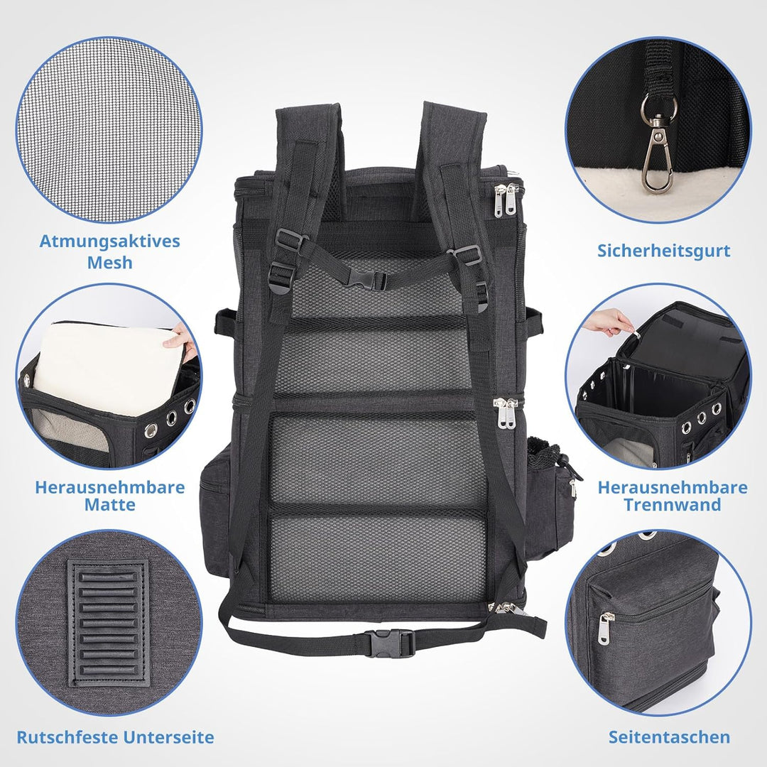 Katzenrucksack Grosse Katzen bis 12kg, Katzentransportbox für 2 Katzen, kleine Hunde und Kaninchen,