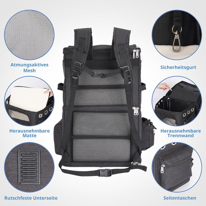 Katzenrucksack Grosse Katzen bis 12kg, Katzentransportbox für 2 Katzen, kleine Hunde und Kaninchen,