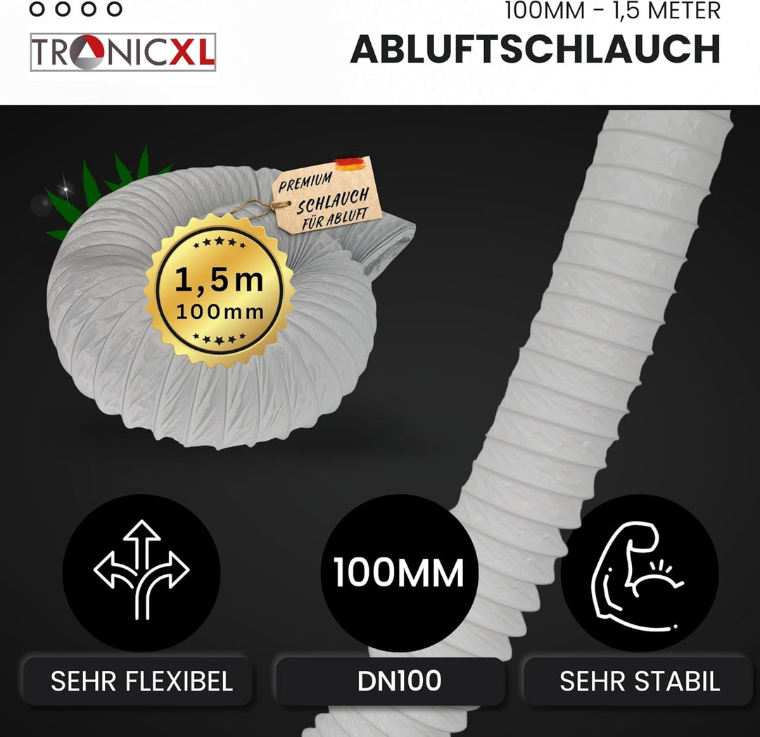 Turbo Zuluft Abluft Set Grow 100mm leise Belüftungsset für Growbox Lüfter Abluftlüfter Abluftschlauc