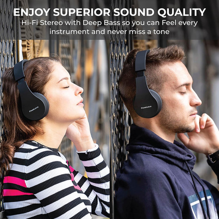 PowerLocus Bluetooth Kopfhörer Over Ear, Kabellose Kopfhörer, HiFi Stereo, Faltbare Kopfhörer mit Mi