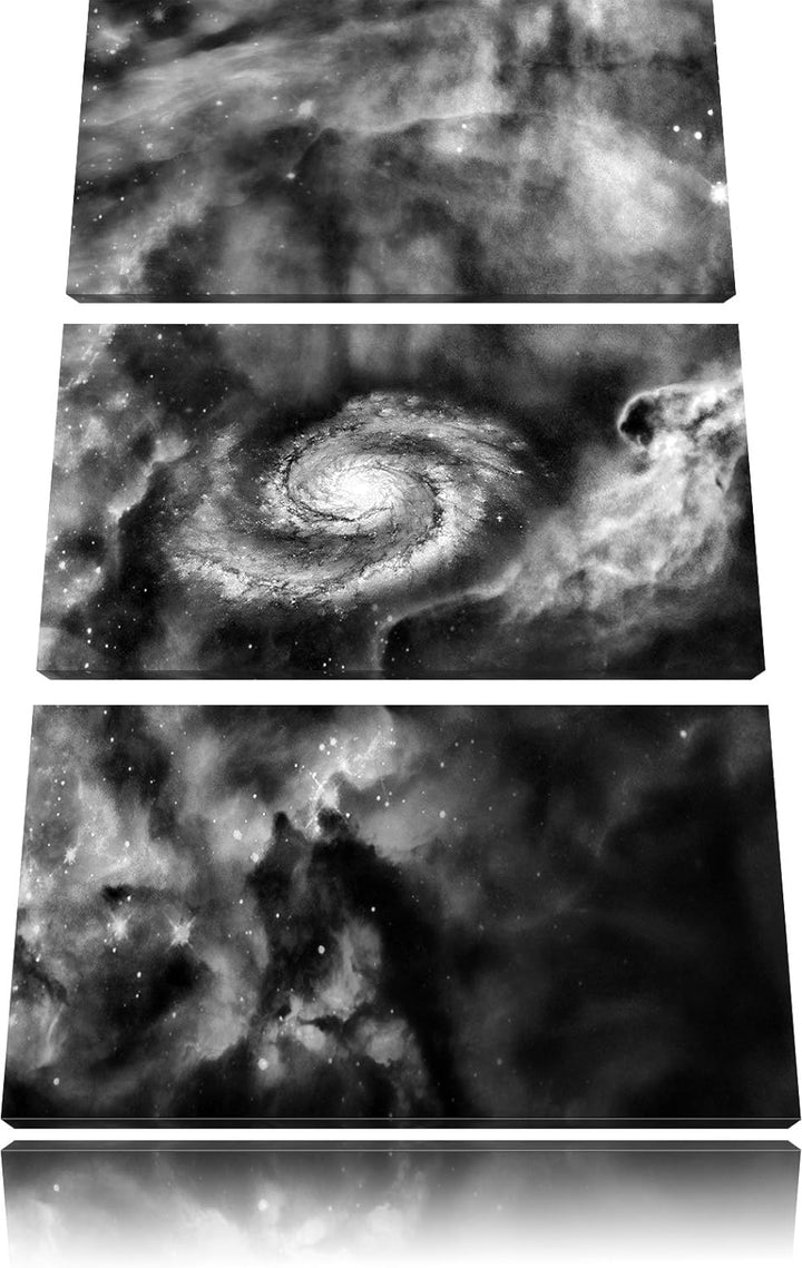 Pixxprint Galaxie mit Sternennebel / 3-Teilig/Gesamtmass 120cm Leinwandbild bespannt auf Holzrahmen/