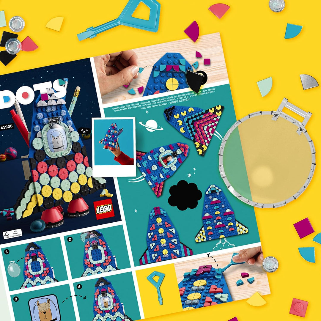 LEGO 41936 DOTS Raketen Stiftehalter Bastelset für Kinder, Kinderzimmer-Deko, Kreativset Normale Ver
