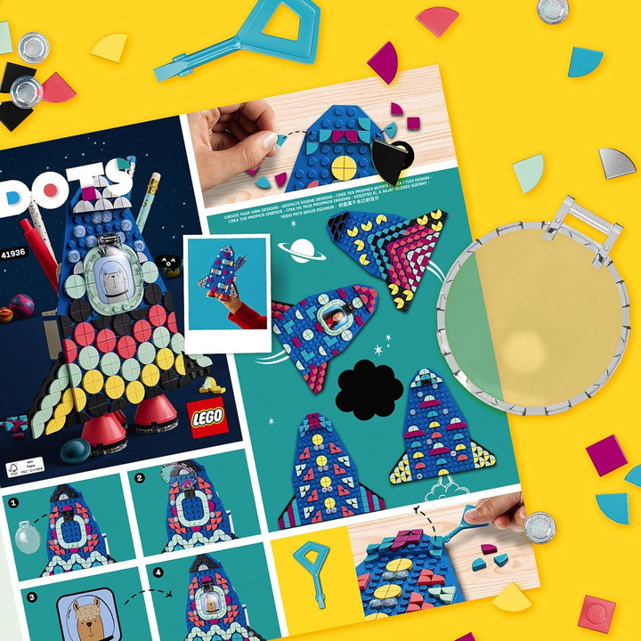 LEGO 41936 DOTS Raketen Stiftehalter Bastelset für Kinder, Kinderzimmer-Deko, Kreativset Normale Ver