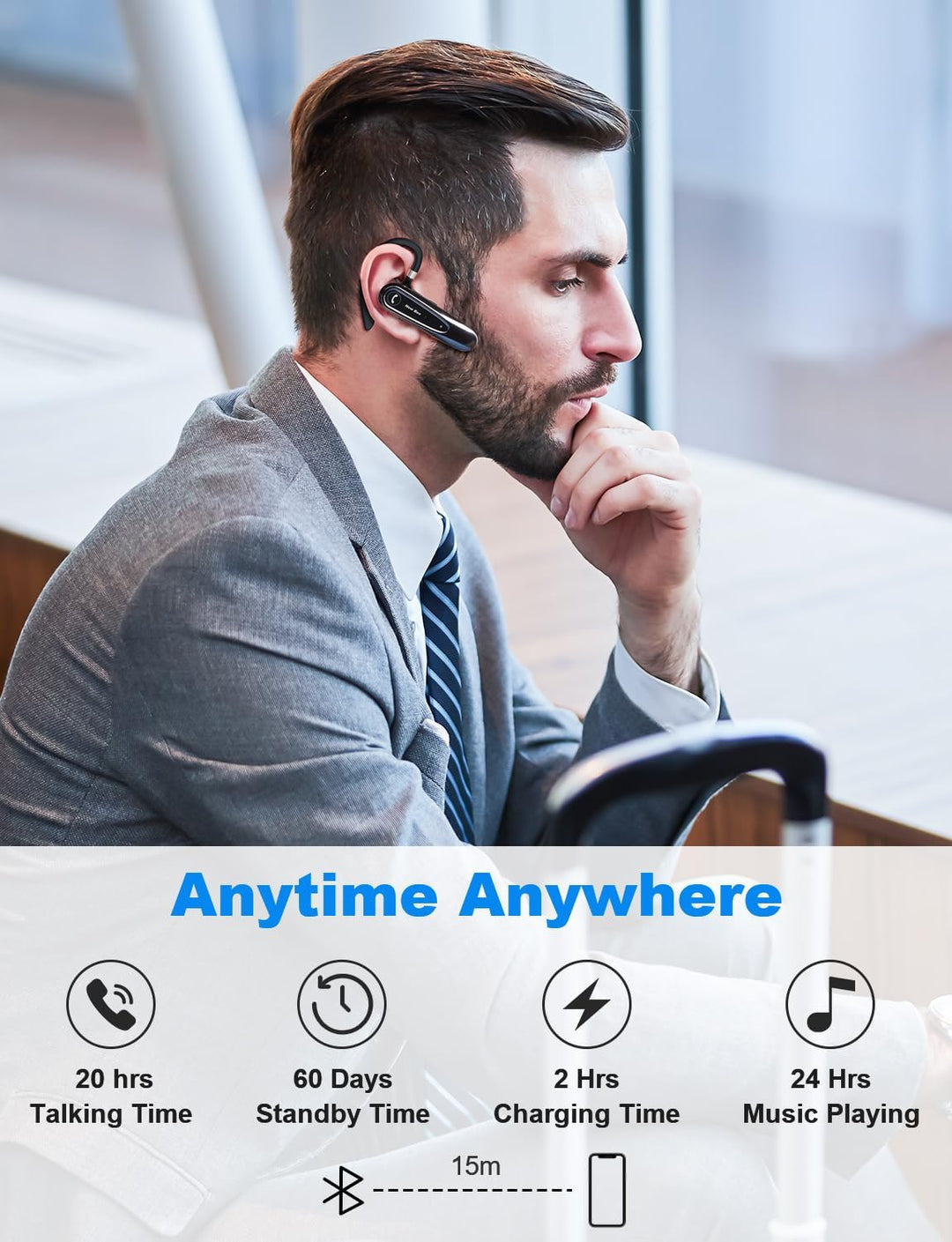 New Bee Bluetooth Headset Wireless Freisprech Telefon mit Dual Mic V5.0 Freisprech-Bluetooth-Ohrhöre