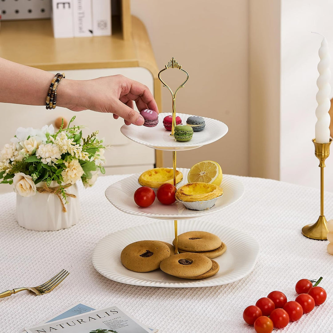 3-stöckiger Keramik-Cupcake-Ständer, Dessert-Kuchenständer Servierplatte für Teeparty & Hochzeit (We