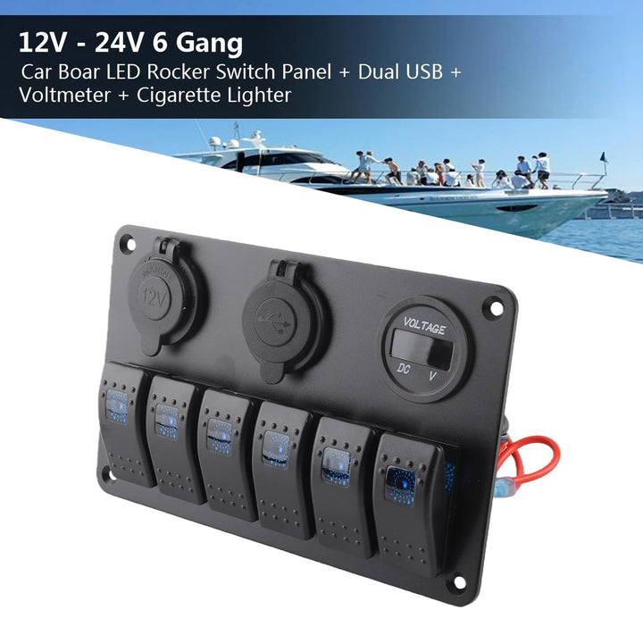 KIMISS ABS 6 Gang Wasserdichte ON-OFF Kippschalter Panel Dual USB Buchse Ladegerät LED Voltmeter 12
