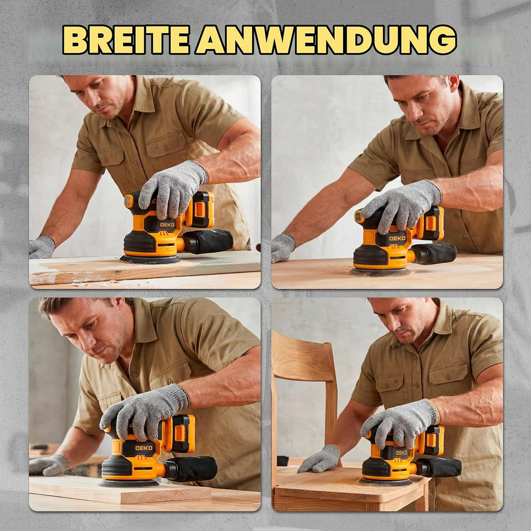 20V Exzenterschleifer Akku 125mm: DEKOPRO Schleifmaschine für Holz,6 variable Geschwindigkeiten, 125
