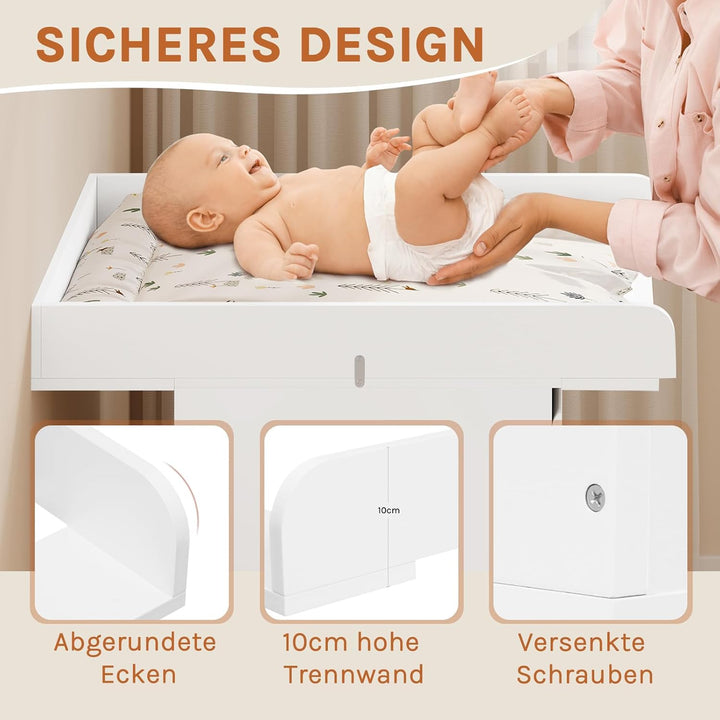 WOLTU Wickelaufsatz für Kommode, Wickelbrett 60 x 10 x 80 cm passend für Tiefe 46,5–50 cm, Aufsatz m