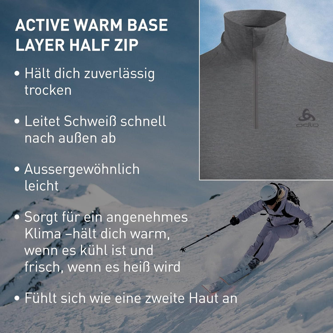 Odlo Thermounterwäsche Damen Active Warm I Langarm Thermoshirt I Warme Skiunterwäsche, Odlo Steel Gr