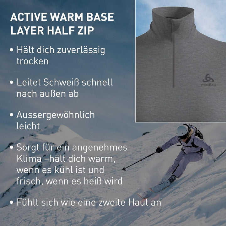 Odlo Thermounterwäsche Damen Active Warm I Langarm Thermoshirt I Warme Skiunterwäsche, Odlo Steel Gr