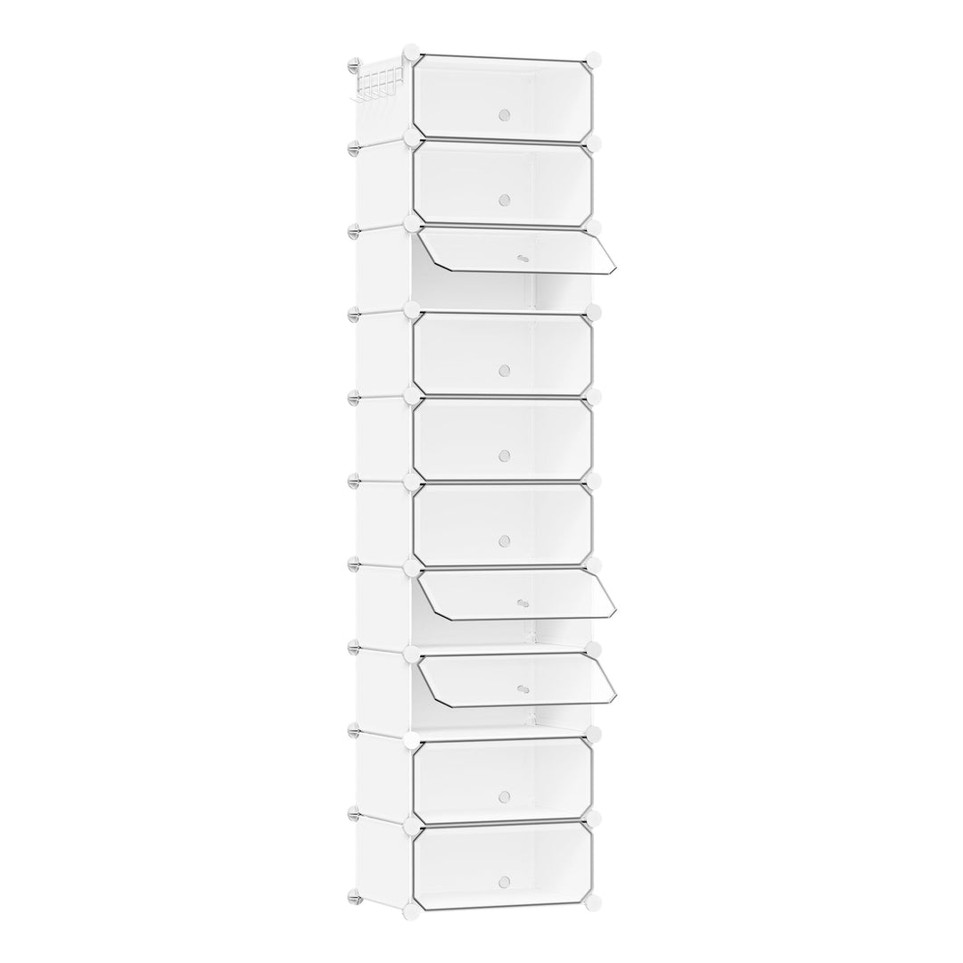 WOLTU Schuhbox, Schuhablage, Satz von 10, stapelbares Design, für 20 Paare, mit Tür, Haken, 43,5 x 1